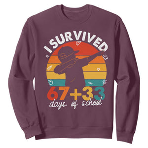 I Survived 67 33 Days Of School Sweatshirt Funny Six Seven Meme Math Teacher Kids 100th Day TS10 Maroon Print Your Wear