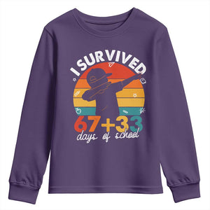 I Survived 67 33 Days Of School Youth Sweatshirt Funny Six Seven Meme Math Teacher Kids 100th Day TS10 Purple Print Your Wear