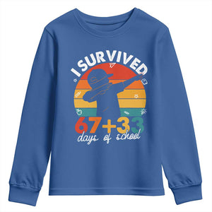I Survived 67 33 Days Of School Youth Sweatshirt Funny Six Seven Meme Math Teacher Kids 100th Day TS10 Royal Blue Print Your Wear