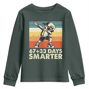 100 Days Smarter Youth Sweatshirt Funny 67 33 Six Seven Math Teacher Kids 100th Day TS10 Dark Forest Green Print Your Wear