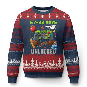 67 33 100 Days Level Unlocked Ugly Christmas Sweater Gaming 100th Day of School Boys Kid TS10 Navy Red Print Your Wear