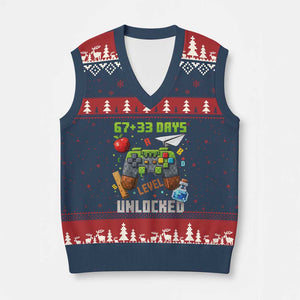 67 33 100 Days Level Unlocked V-Neck Knit Sweater Vest Gaming 100th Day of School Boys Kid TS10 Navy Red Print Your Wear