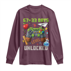67 33 100 Days Level Unlocked Long Sleeve Shirt Gaming 100th Day of School Boys Kid TS10 Maroon Print Your Wear