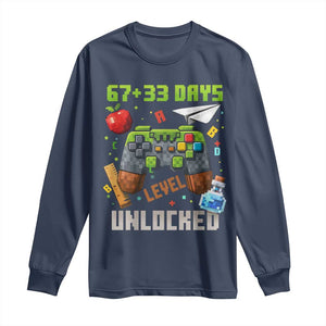 67 33 100 Days Level Unlocked Long Sleeve Shirt Gaming 100th Day of School Boys Kid TS10 Navy Print Your Wear