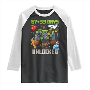67 33 100 Days Level Unlocked Raglan Shirt Gaming 100th Day of School Boys Kid TS10 Black White Print Your Wear