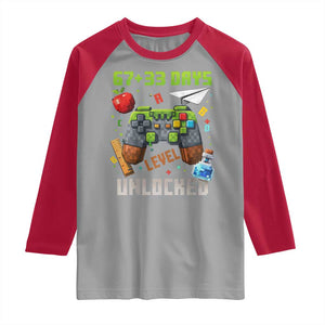 67 33 100 Days Level Unlocked Raglan Shirt Gaming 100th Day of School Boys Kid TS10 Sport Gray Red Print Your Wear