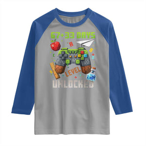 67 33 100 Days Level Unlocked Raglan Shirt Gaming 100th Day of School Boys Kid TS10 Sport Gray Royal Print Your Wear