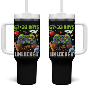 67 33 100 Days Level Unlocked Tumbler With Handle Gaming 100th Day of School Boys Kid TS10 One Size: 40 oz Black Print Your Wear