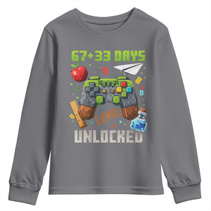 67 33 100 Days Level Unlocked Youth Sweatshirt Gaming 100th Day of School Boys Kid TS10 Charcoal Print Your Wear