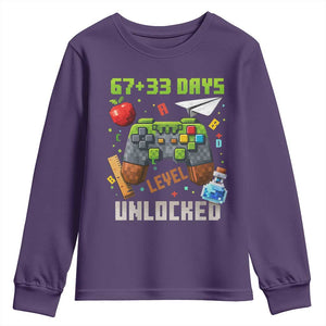 67 33 100 Days Level Unlocked Youth Sweatshirt Gaming 100th Day of School Boys Kid TS10 Purple Print Your Wear
