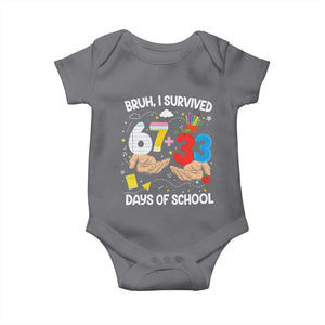 Bruh I Survived 67 33 100 Days of School Baby Onesie Six Seven Teachers Kids TS10 Charcoal Print Your Wear