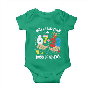 Bruh I Survived 67 33 100 Days of School Baby Onesie Six Seven Teachers Kids TS10 Irish Green Print Your Wear