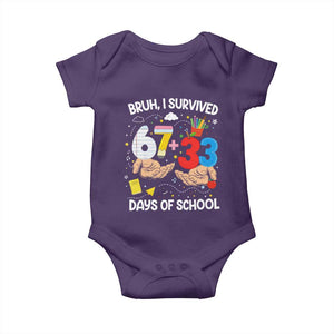 Bruh I Survived 67 33 100 Days of School Baby Onesie Six Seven Teachers Kids TS10 Purple Print Your Wear