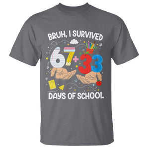 Bruh I Survived 67 33 100 Days of School T Shirt Six Seven Teachers Kids TS10 Charcoal Print Your Wear
