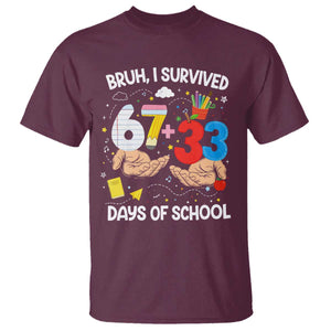 Bruh I Survived 67 33 100 Days of School T Shirt Six Seven Teachers Kids TS10 Maroon Print Your Wear