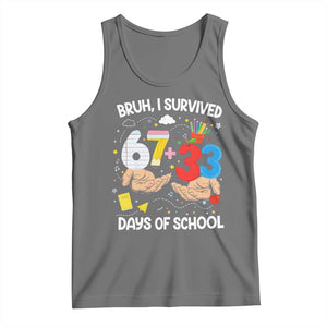 Bruh I Survived 67 33 100 Days of School Tank Top Six Seven Teachers Kids TS10 Black Heather Print Your Wear