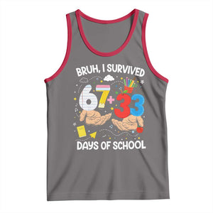Bruh I Survived 67 33 100 Days of School Tank Top Six Seven Teachers Kids TS10 Deep Heather Red Print Your Wear