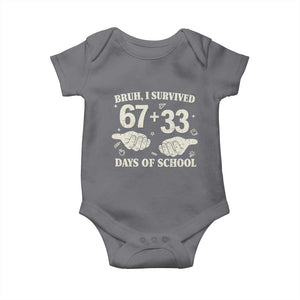 Bruh I Survived 100 Days of School Baby Onesie 67 33 Six Seven Hands Meme Funny Gen Alpha TS10 Charcoal Print Your Wear