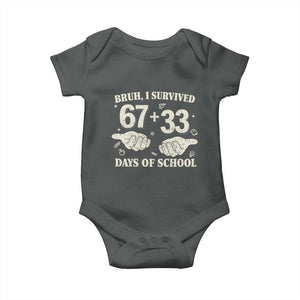Bruh I Survived 100 Days of School Baby Onesie 67 33 Six Seven Hands Meme Funny Gen Alpha TS10 Dark Heather Print Your Wear