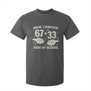 Bruh I Survived 100 Days of School T Shirt For Kid 67 33 Six Seven Hands Meme Funny Gen Alpha TS10 Dark Heather Print Your Wear
