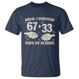Bruh I Survived 100 Days of School T Shirt 67 33 Six Seven Hands Meme Funny Gen Alpha TS10 Navy Print Your Wear