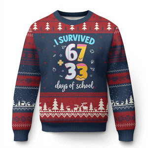100 Days Of School 67 Funny Six Seven Meme Ugly Christmas Sweater TS10 Navy Red Print Your Wear
