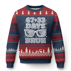 Bruh 100 Days Of School 67 Ugly Christmas Sweater Funny Six Seven Meme Sunglasses TS10 Navy Red Print Your Wear