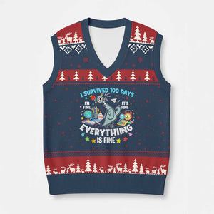 I Survived 100 Days Of School V-Neck Knit Sweater Vest Funny Pigeon 100th Day Teacher TS10 Navy Red Print Your Wear