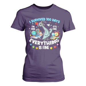 I Survived 100 Days Of School T Shirt For Women Funny Pigeon 100th Day Teacher TS10 Purple Print Your Wear
