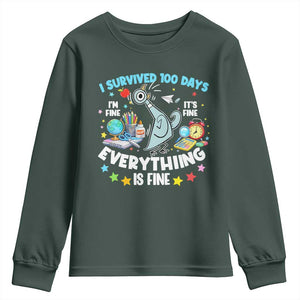 I Survived 100 Days Of School Youth Sweatshirt Funny Pigeon 100th Day Teacher TS10 Dark Forest Green Print Your Wear