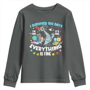 I Survived 100 Days Of School Youth Sweatshirt Funny Pigeon 100th Day Teacher TS10 Dark Heather Print Your Wear