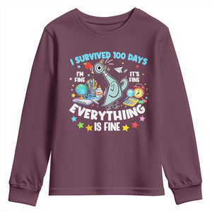 I Survived 100 Days Of School Youth Sweatshirt Funny Pigeon 100th Day Teacher TS10 Maroon Print Your Wear