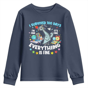 I Survived 100 Days Of School Youth Sweatshirt Funny Pigeon 100th Day Teacher TS10 Navy Print Your Wear