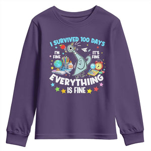 I Survived 100 Days Of School Youth Sweatshirt Funny Pigeon 100th Day Teacher TS10 Purple Print Your Wear