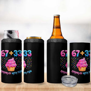 100th Day of School Girl 4 in 1 Can Cooler Tumbler 67 33 100 Days Sprinkled With Fun Cupcake Six Seven Meme TS10 Print Your Wear