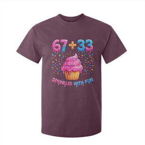 100th Day of School Girl T Shirt For Kid 67 33 100 Days Sprinkled With Fun Cupcake Six Seven Meme TS10 Maroon Print Your Wear