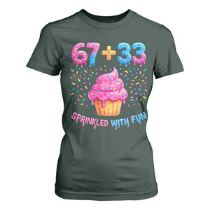 100th Day of School Girl T Shirt For Women 67 33 100 Days Sprinkled With Fun Cupcake Six Seven Meme TS10 Dark Forest Green Print Your Wear