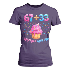 100th Day of School Girl T Shirt For Women 67 33 100 Days Sprinkled With Fun Cupcake Six Seven Meme TS10 Purple Print Your Wear