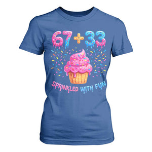 100th Day of School Girl T Shirt For Women 67 33 100 Days Sprinkled With Fun Cupcake Six Seven Meme TS10 Royal Blue Print Your Wear