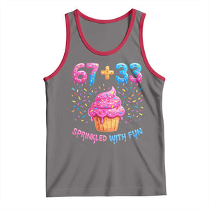 100th Day of School Girl Tank Top 67 33 100 Days Sprinkled With Fun Cupcake Six Seven Meme TS10 Deep Heather Red Print Your Wear