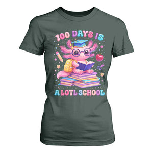 Axolotl 100 Days Of School T Shirt For Women 100 Days Is Alotl School TS10 Dark Forest Green Print Your Wear