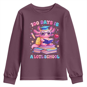 Axolotl 100 Days Of School Youth Sweatshirt 100 Days Is Alotl School TS10 Maroon Print Your Wear