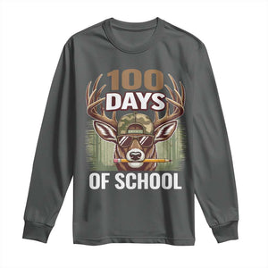 Deer 100 Days Of School Long Sleeve Shirt Camo Bucked 100 Days Smarter TS10 Dark Heather Print Your Wear