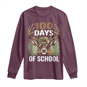Deer 100 Days Of School Long Sleeve Shirt Camo Bucked 100 Days Smarter TS10 Maroon Print Your Wear