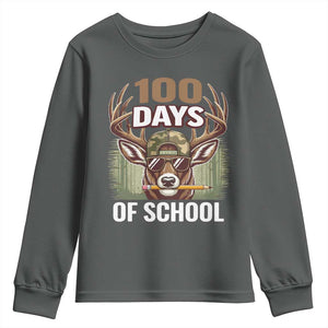 Deer 100 Days Of School Youth Sweatshirt Camo Bucked 100 Days Smarter TS10 Dark Heather Print Your Wear