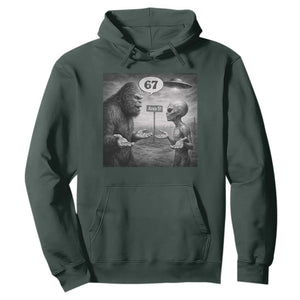 Funny 67 Meme Bigfoot Alien Hoodie Six Seven Sasquatch Area 51 UFO Conspiracy TS10 Dark Forest Green Print Your Wear