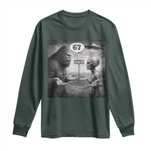 Funny 67 Meme Bigfoot Alien Long Sleeve Shirt Six Seven Sasquatch Area 51 UFO Conspiracy TS10 Dark Forest Green Print Your Wear