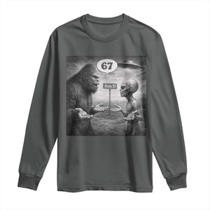 Funny 67 Meme Bigfoot Alien Long Sleeve Shirt Six Seven Sasquatch Area 51 UFO Conspiracy TS10 Dark Heather Print Your Wear