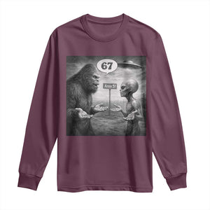 Funny 67 Meme Bigfoot Alien Long Sleeve Shirt Six Seven Sasquatch Area 51 UFO Conspiracy TS10 Maroon Print Your Wear