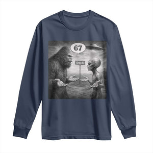 Funny 67 Meme Bigfoot Alien Long Sleeve Shirt Six Seven Sasquatch Area 51 UFO Conspiracy TS10 Navy Print Your Wear